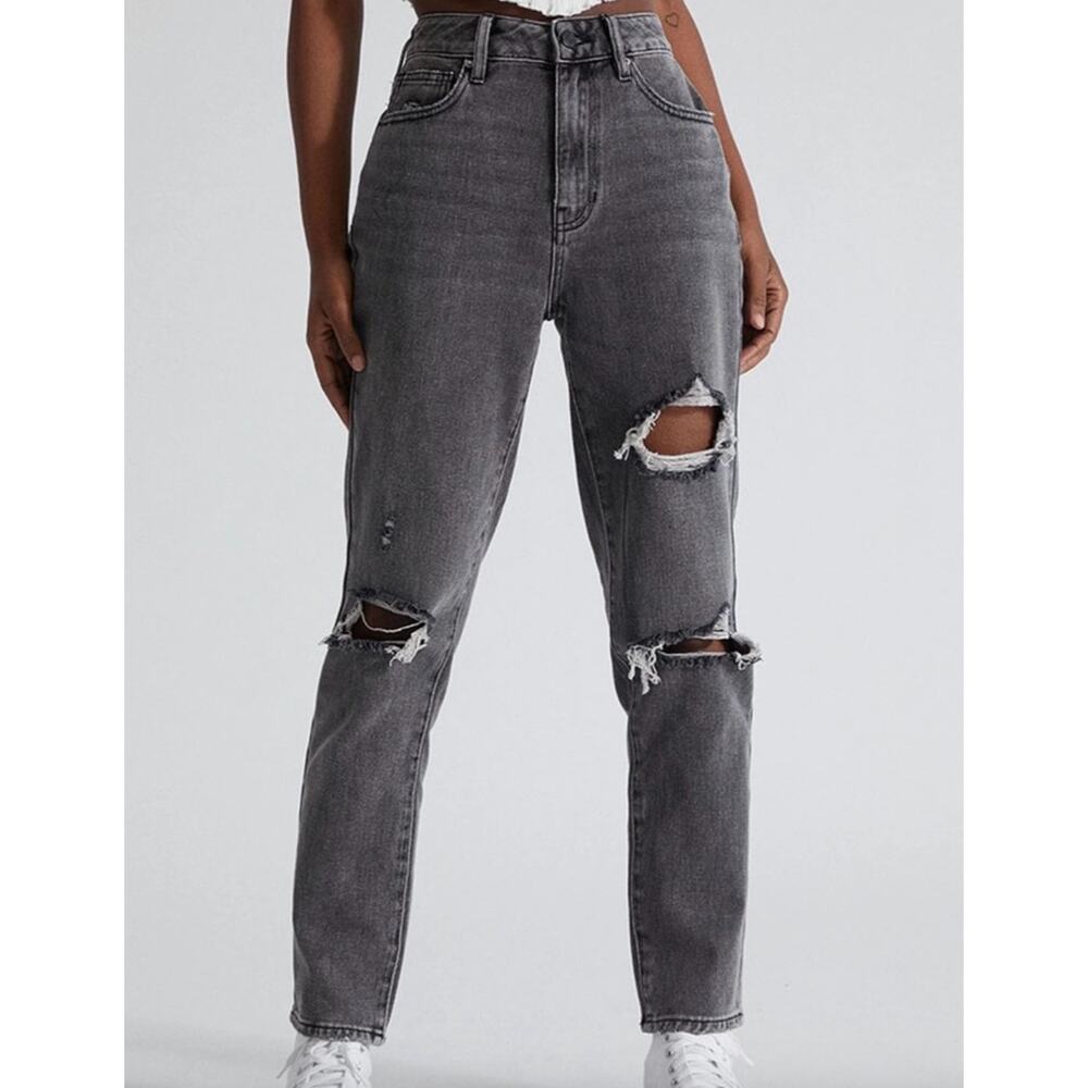 PacSun High Rise Mom Jeans Ripped Distressed Faded Black Denim 28